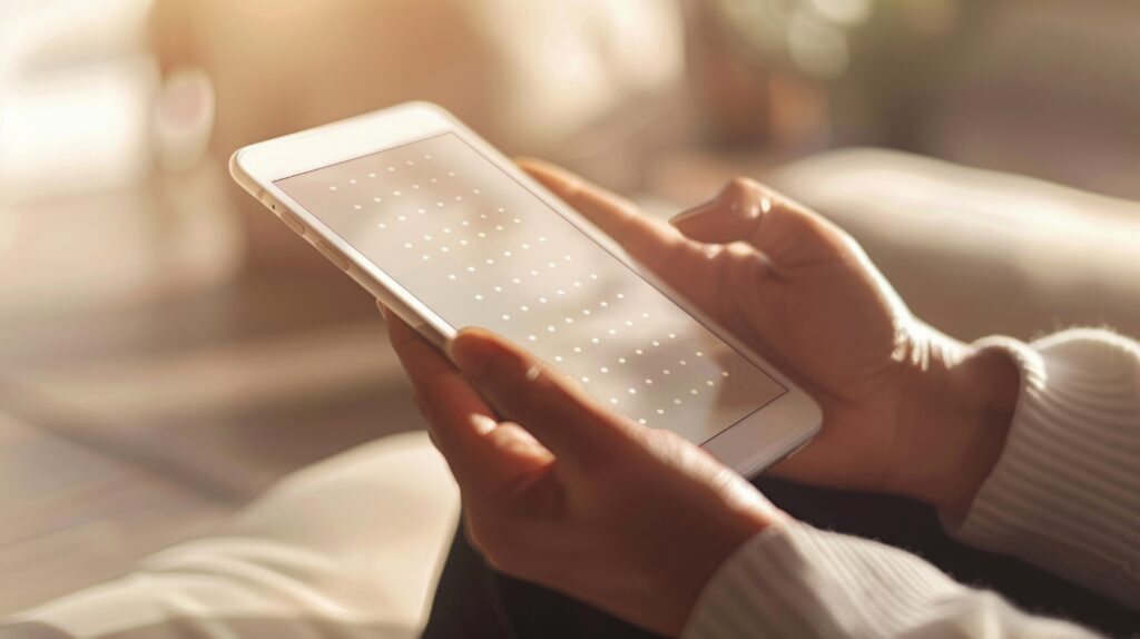 Person holding a tablet with a visible screen lock pattern, representing mobile device access and digital security.
