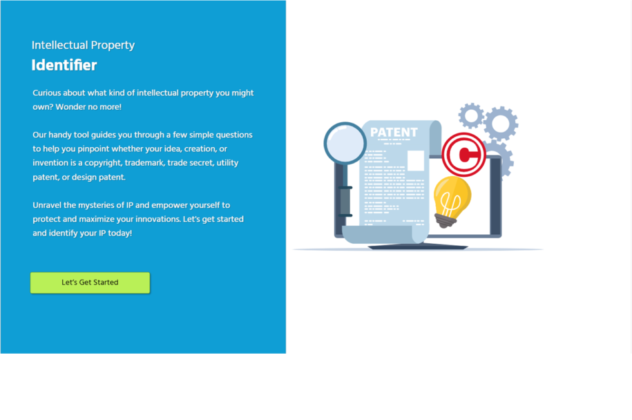 Illustration of a patent document, copyright symbol, light bulb, and gears, symbolizing intellectual property and innovation.