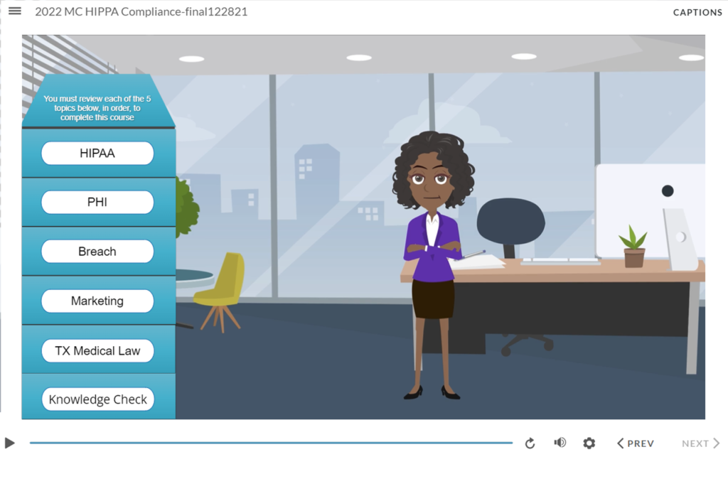 an avatar standing near a file cabinet with HIPAA files